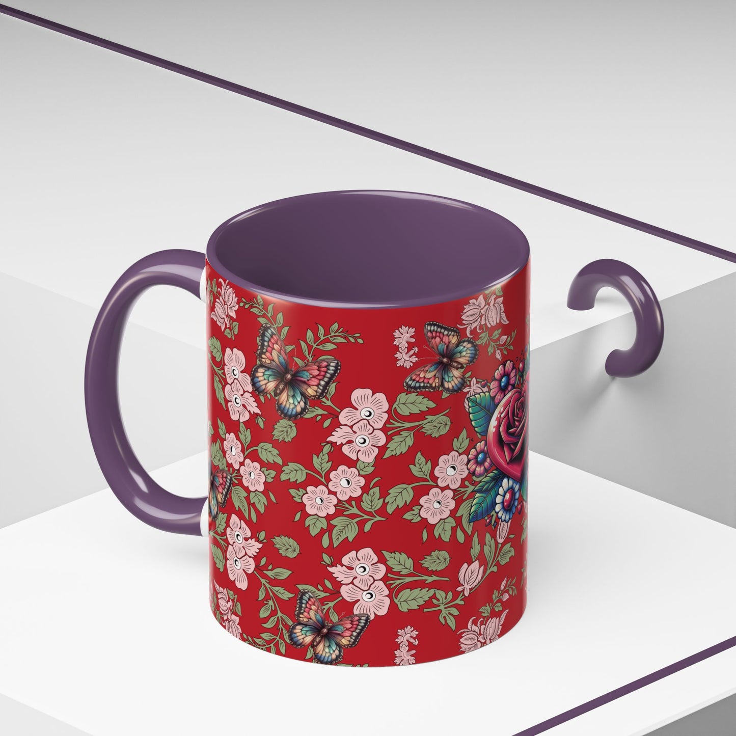 Floral Coffee Mug Red