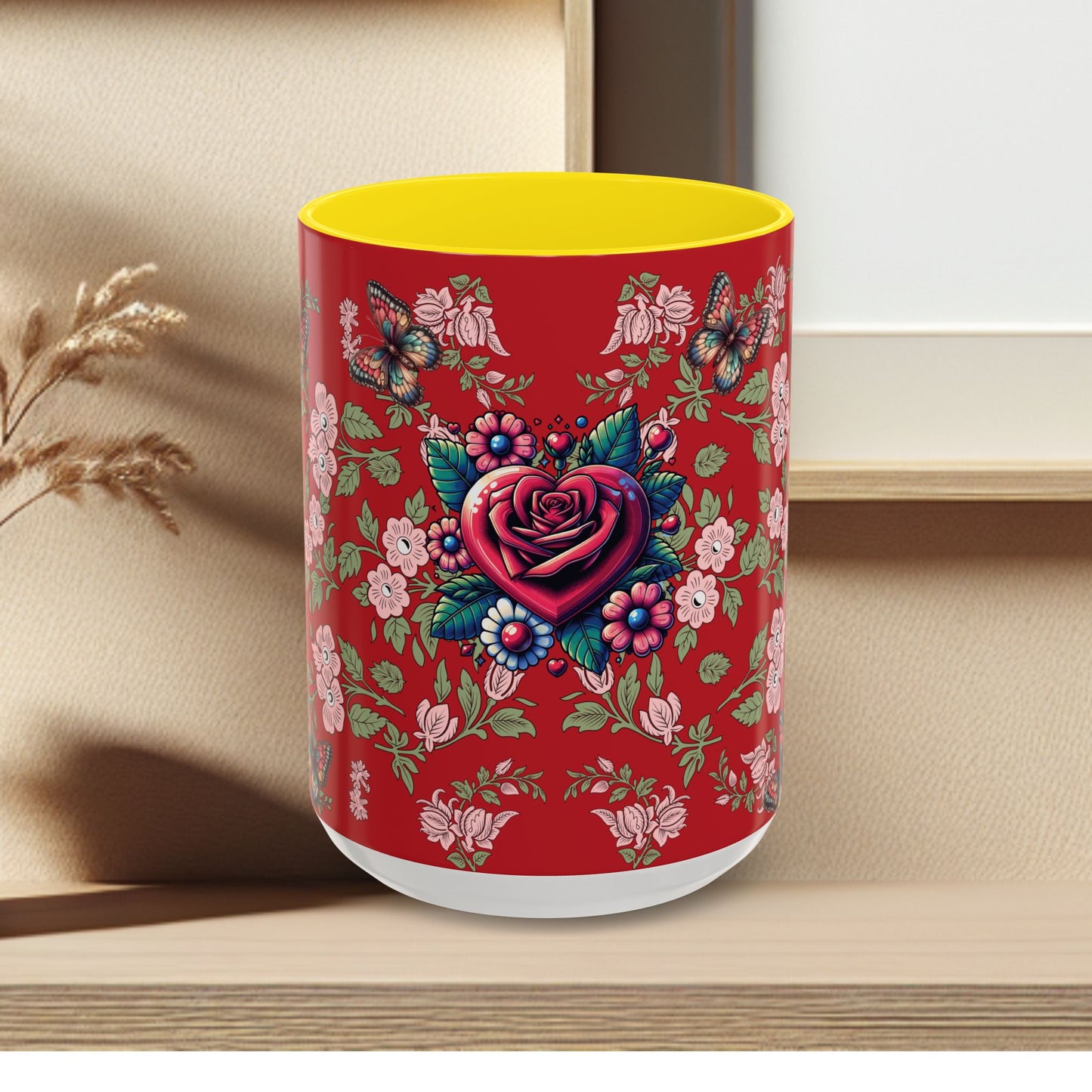 Floral Coffee Mug Red