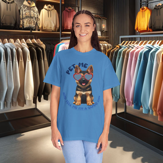 German Sheperd Puppy Tee — "Pet Me" Dyed T-Shirt