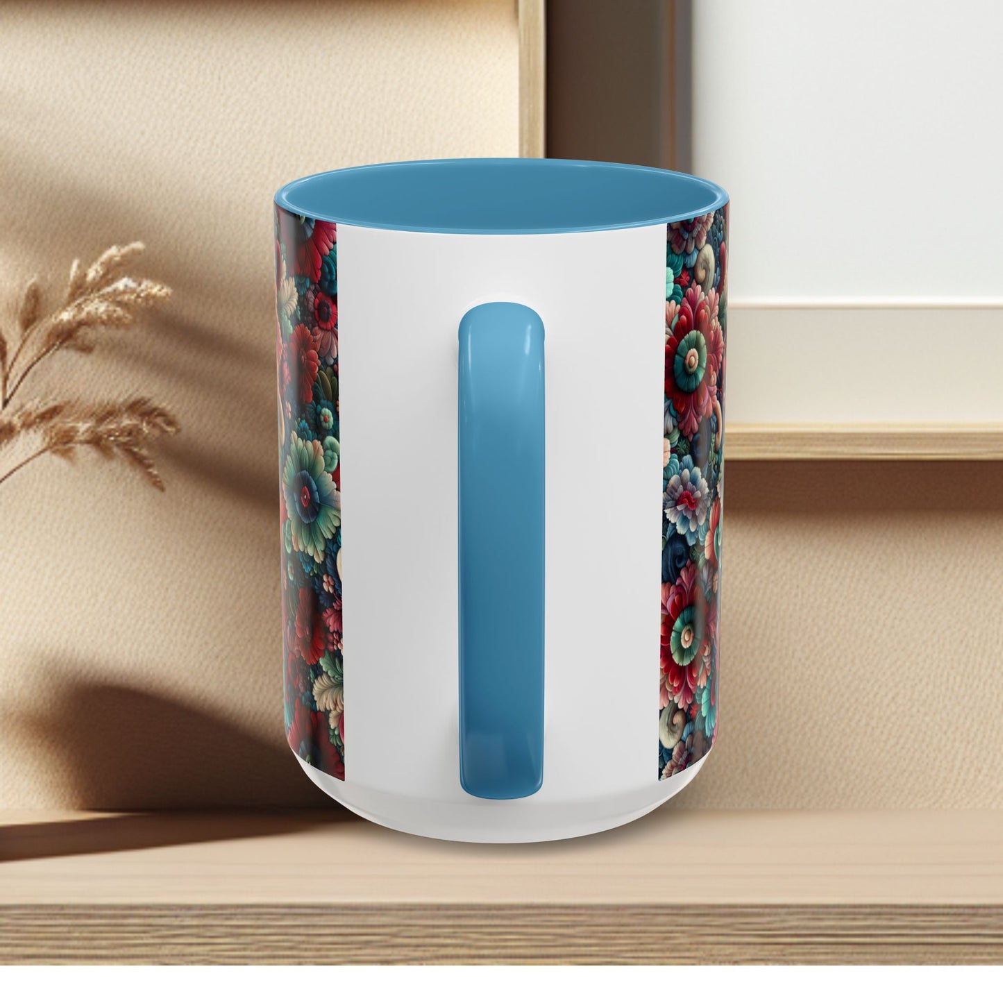 Beautiful Floral Pattern Accent Coffee Mug — Vibrant Vintage Bloom Design (11/15oz)