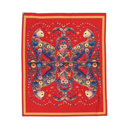Loving Cat Red 50 x 60 Velveteen Plush Blanket