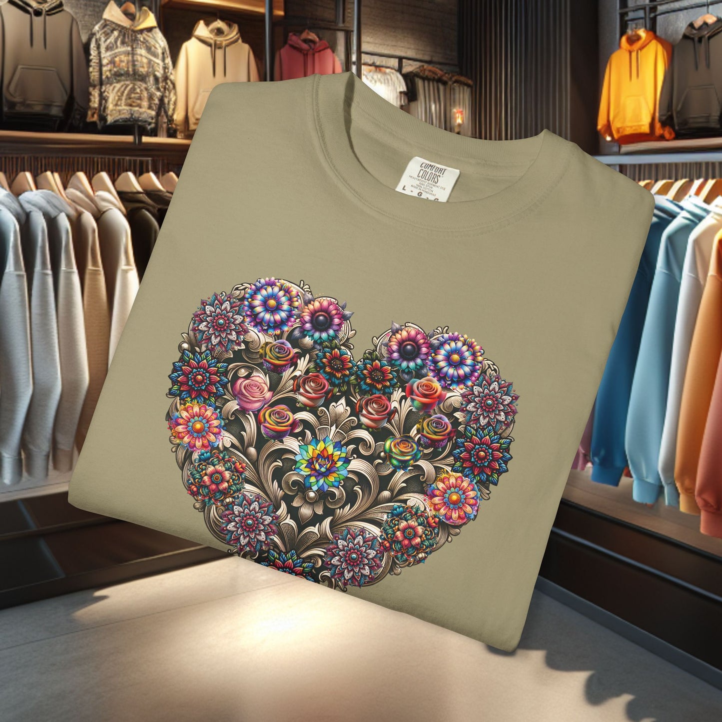 Floral Heart T-Shirt — Romantic Botanical Graphic Tee