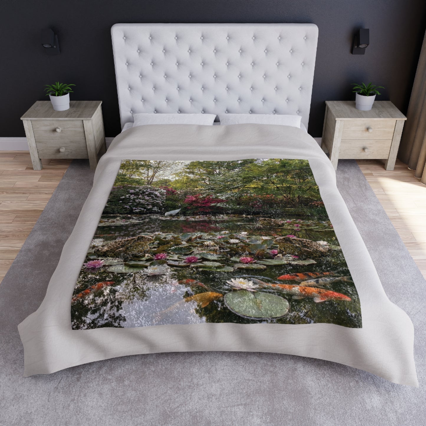 The Pond - Crushed Velvet Blanket — Koi Pond Waterlilies Throw
