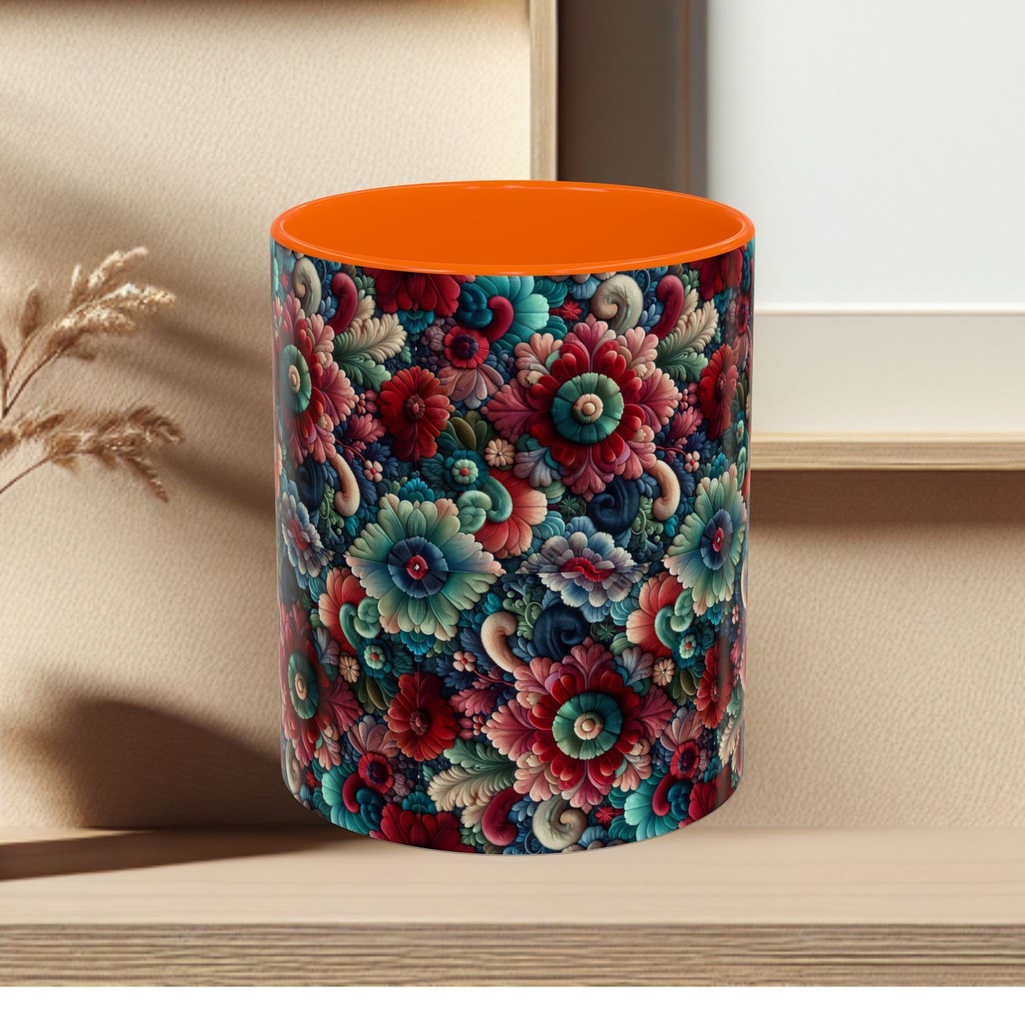 Beautiful Floral Pattern Accent Coffee Mug — Vibrant Vintage Bloom Design (11/15oz)