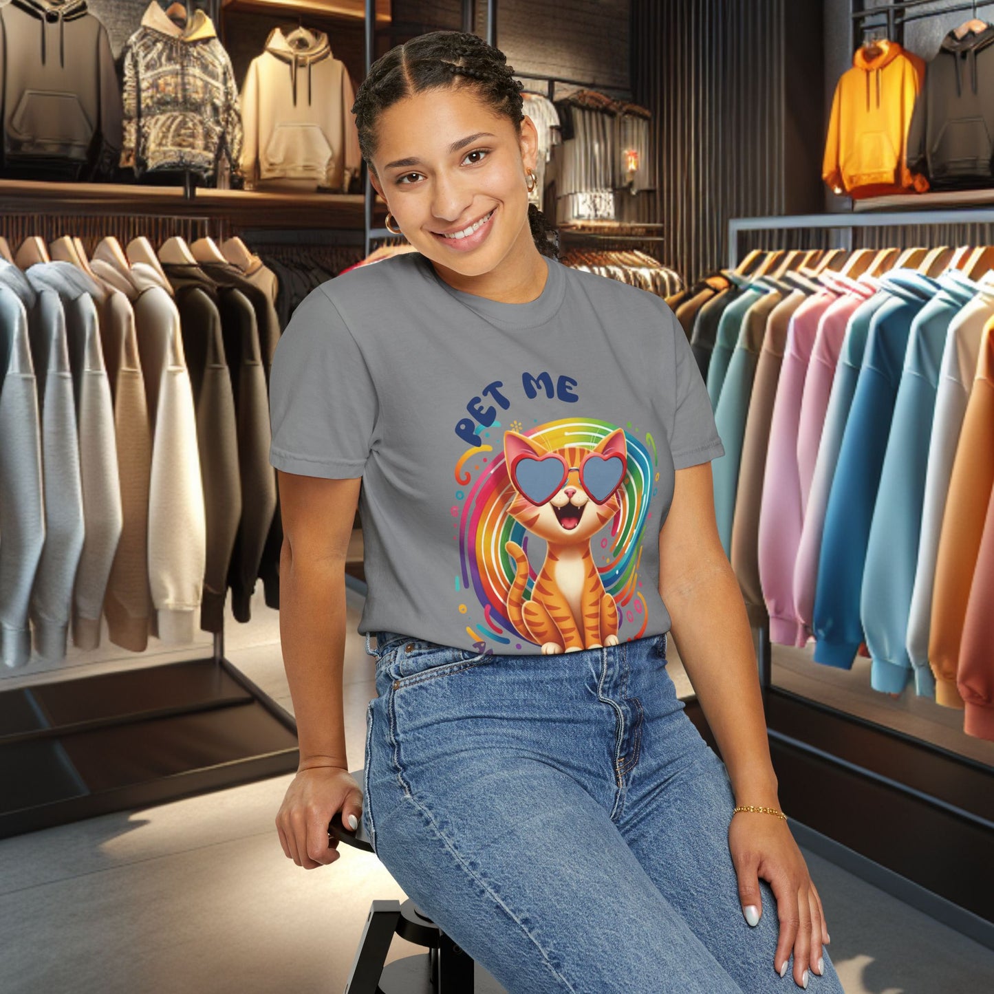 Groovy Orange Kitty Tee — "Pet Me" Dyed T-Shirt