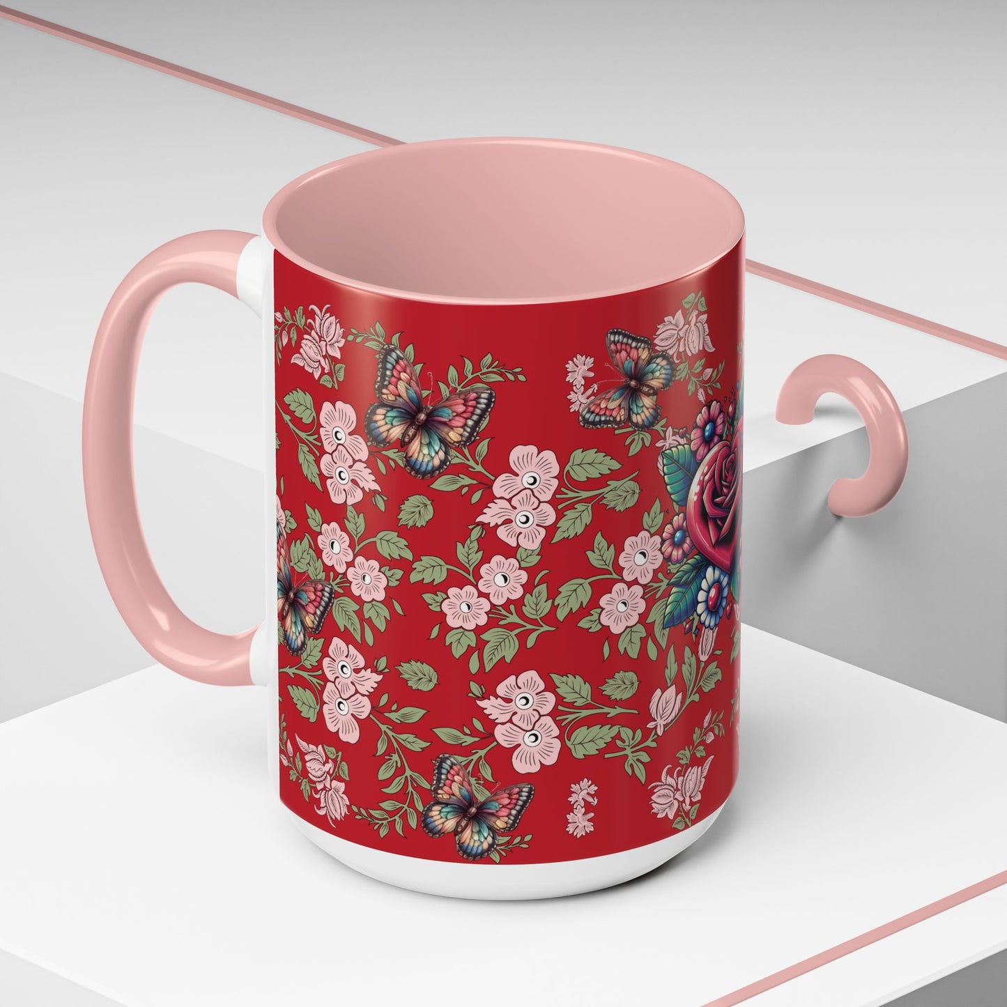 Floral Coffee Mug Red