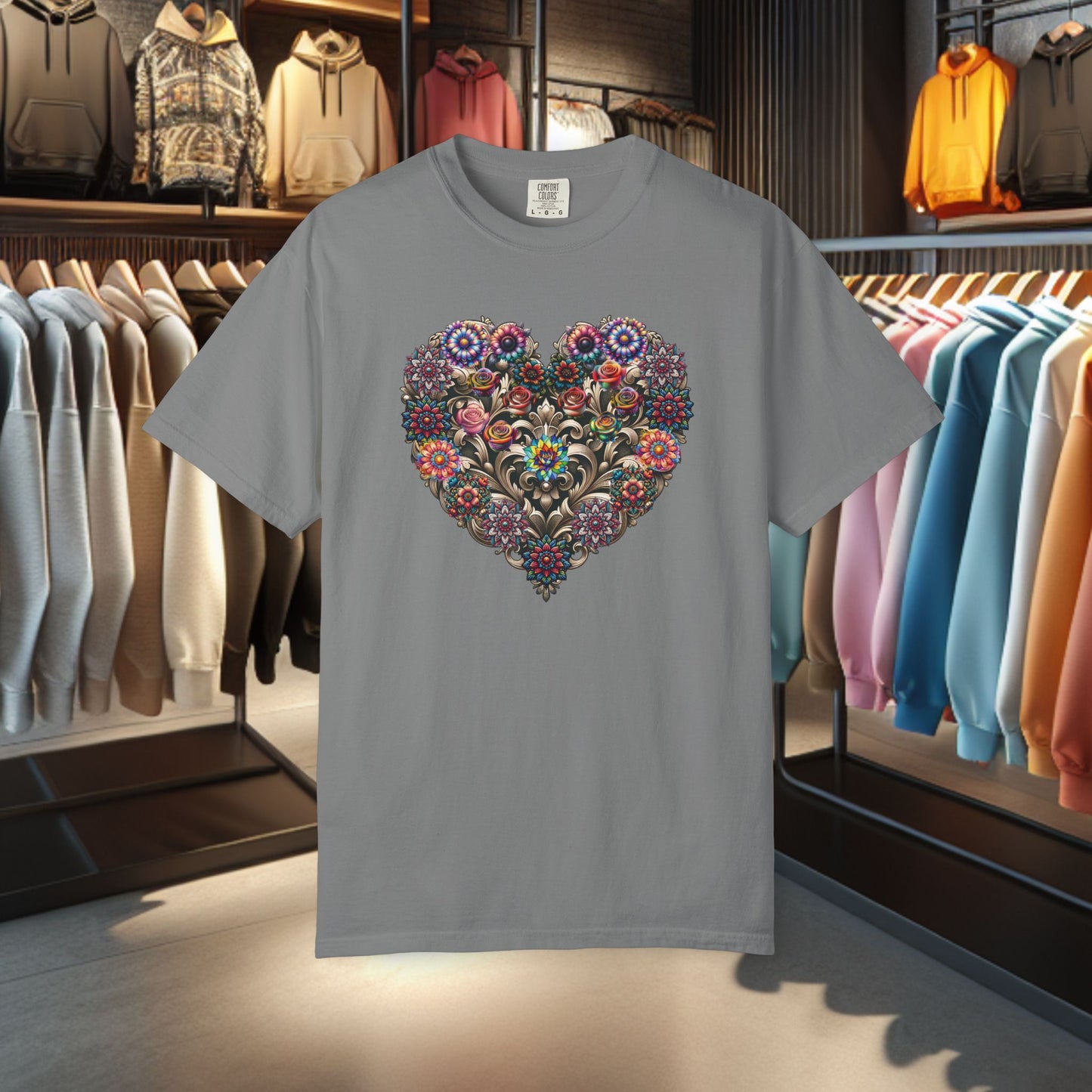 Floral Heart T-Shirt — Romantic Botanical Graphic Tee