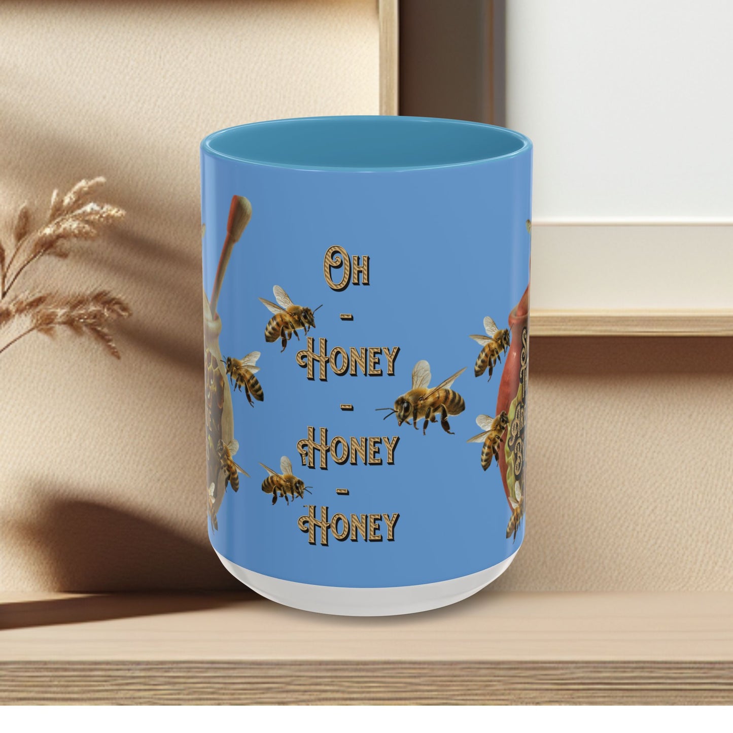 Oh Honey Honey Ceramic Coffee Mug — "Sweet Things Are Made By Bees" Honey Bee Accent Mug