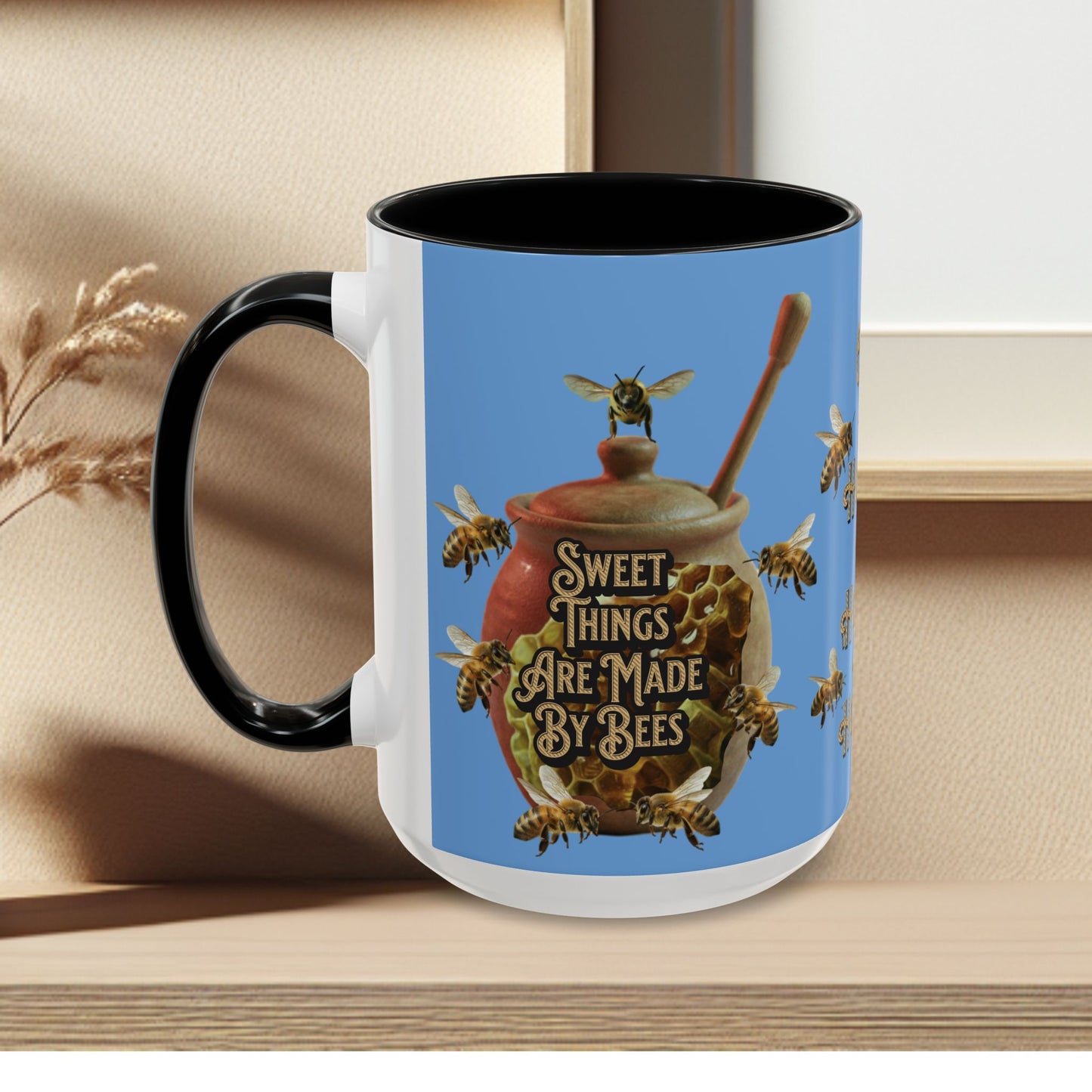 Oh Honey Honey Ceramic Coffee Mug — "Sweet Things Are Made By Bees" Honey Bee Accent Mug