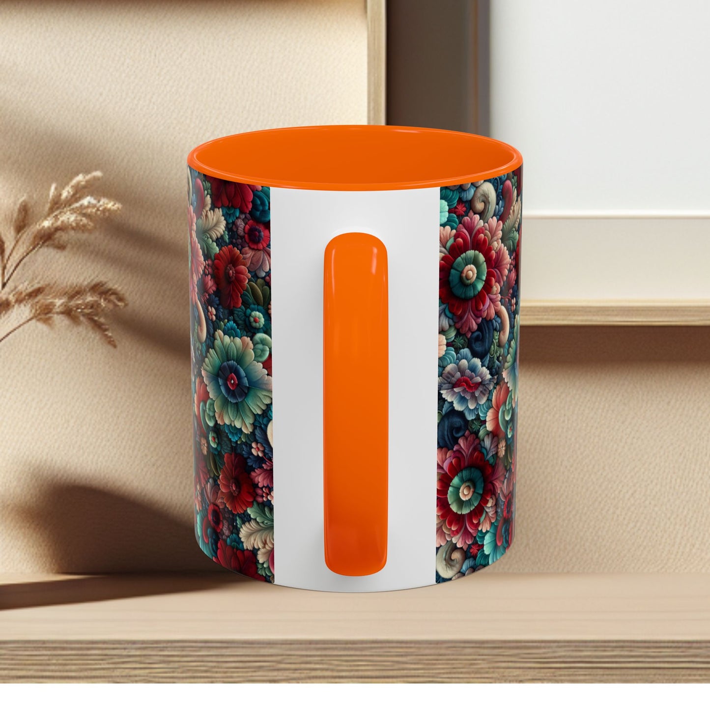 Beautiful Floral Pattern Accent Coffee Mug — Vibrant Vintage Bloom Design (11/15oz)