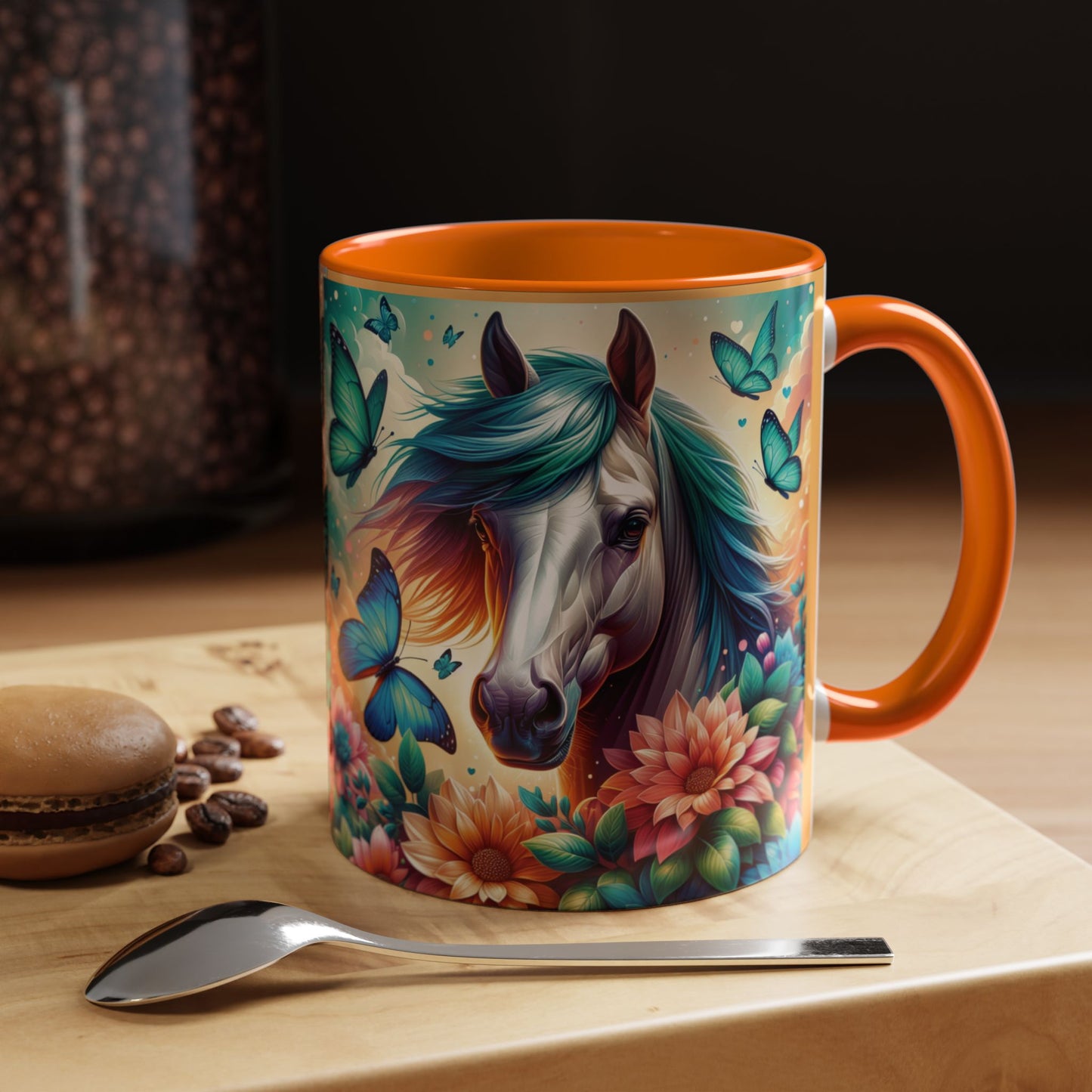 Coffee Mug Horses, Flowers, and Butterflies Mug