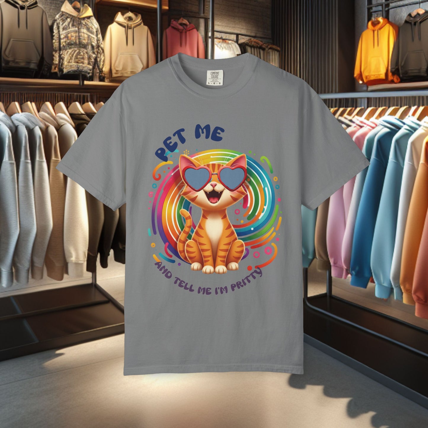 Groovy Orange Kitty Tee — "Pet Me" Dyed T-Shirt