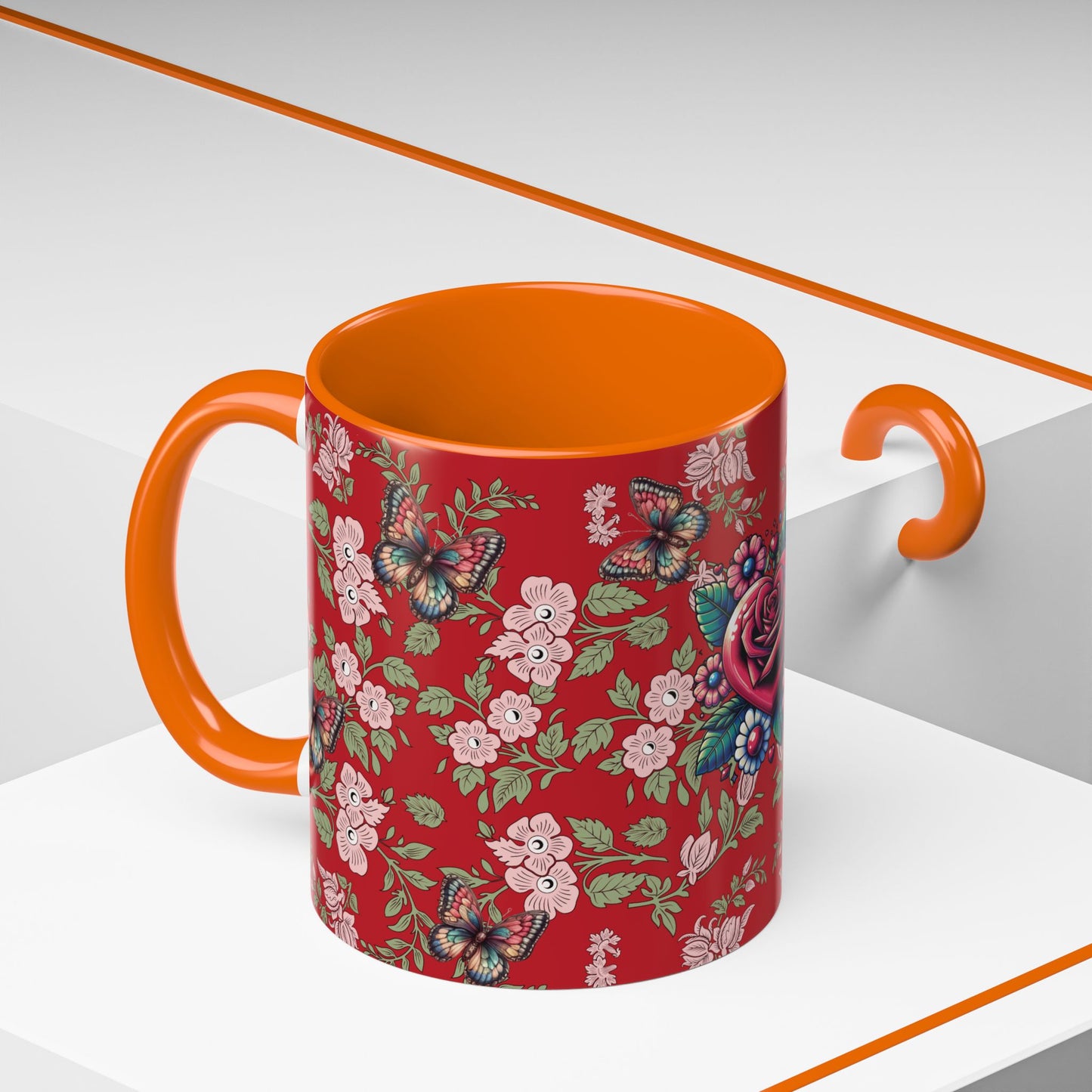Floral Coffee Mug Red