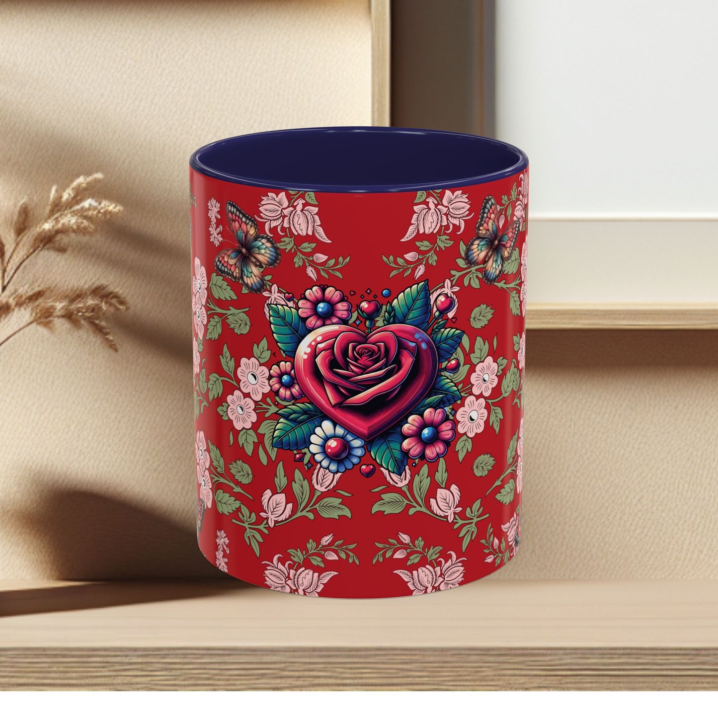 Floral Coffee Mug Red