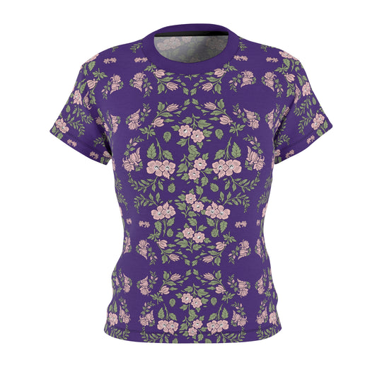 Women's Tee - Purple with a pink floral print