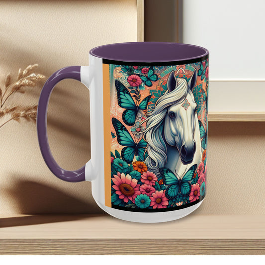 Coffee Mug Horses, Flowers, and Butterflies Mug