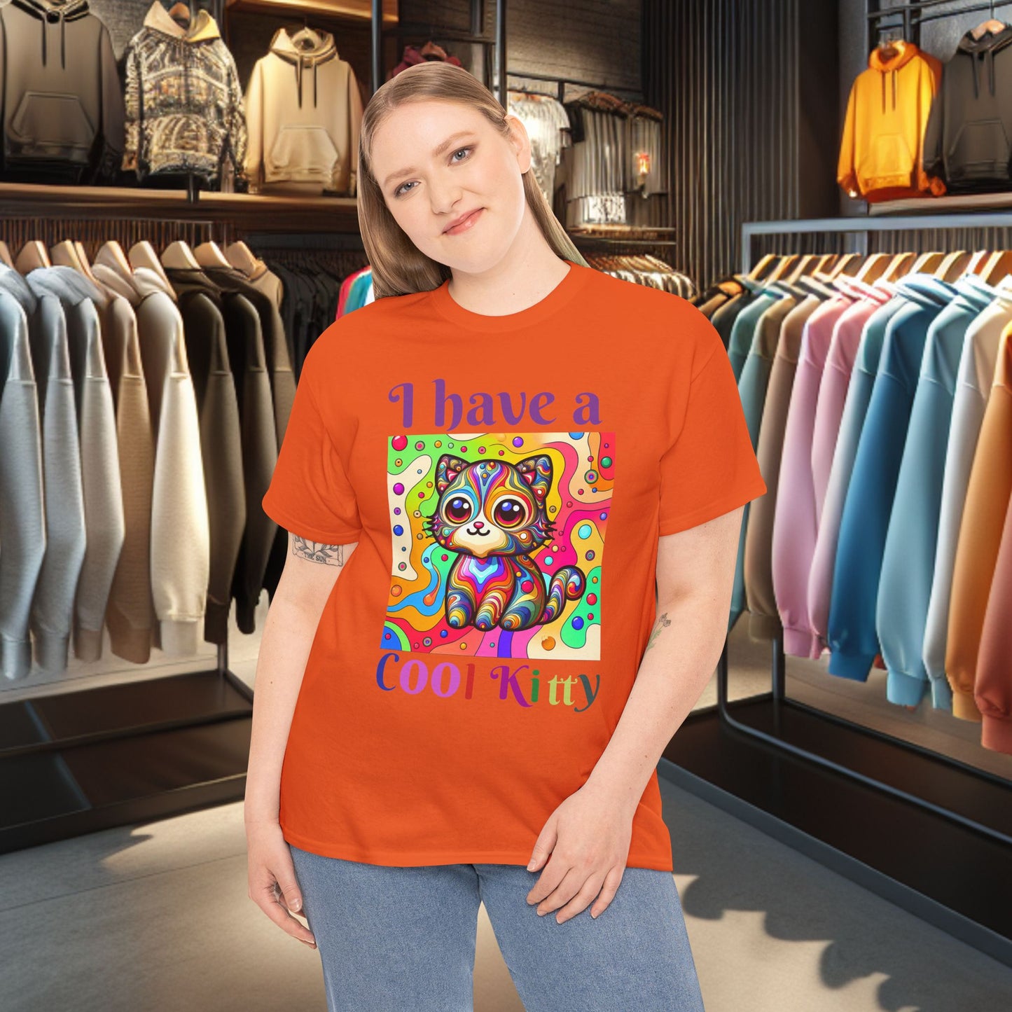 Cool Kitty Heavy Cotton Tee | Cat Lover Gift | Colorful Fun Shirt | Cute Animal Apparel | Perfect for Birthdays & Pet Lovers