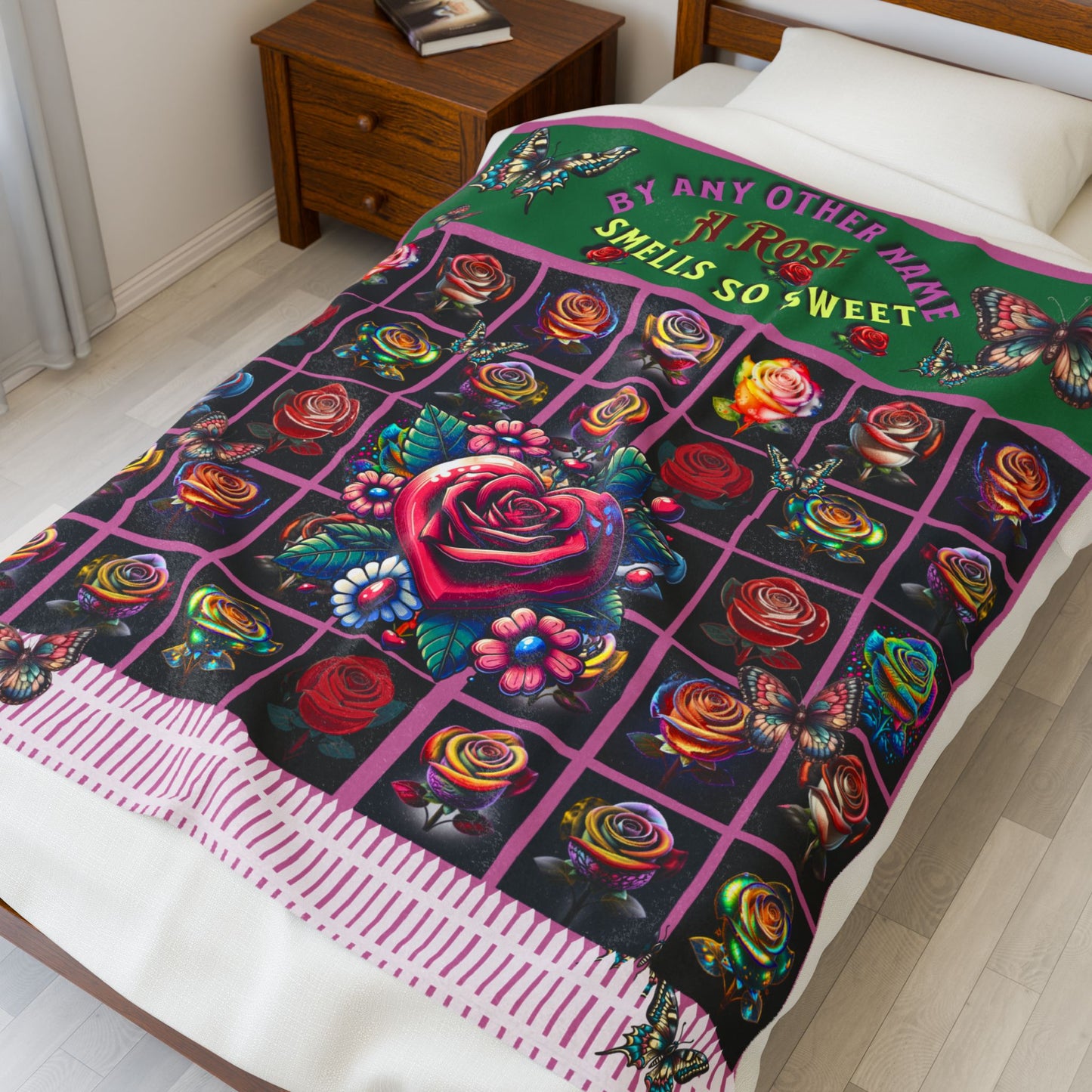 Pink By Amy Other Name Colorful Floral Velveteen Plush Blanket 50" X 60"
