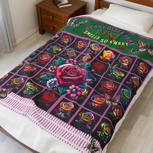 Pink By Amy Other Name Colorful Floral Velveteen Plush Blanket 50" X 60"