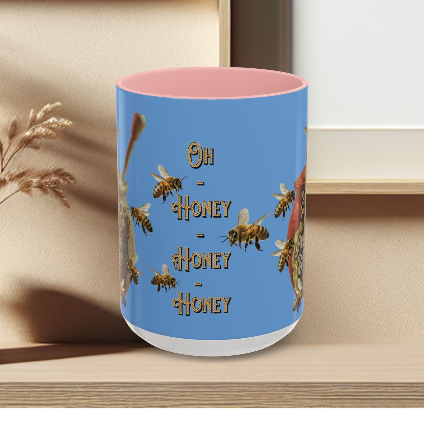 Oh Honey Honey Ceramic Coffee Mug — "Sweet Things Are Made By Bees" Honey Bee Accent Mug