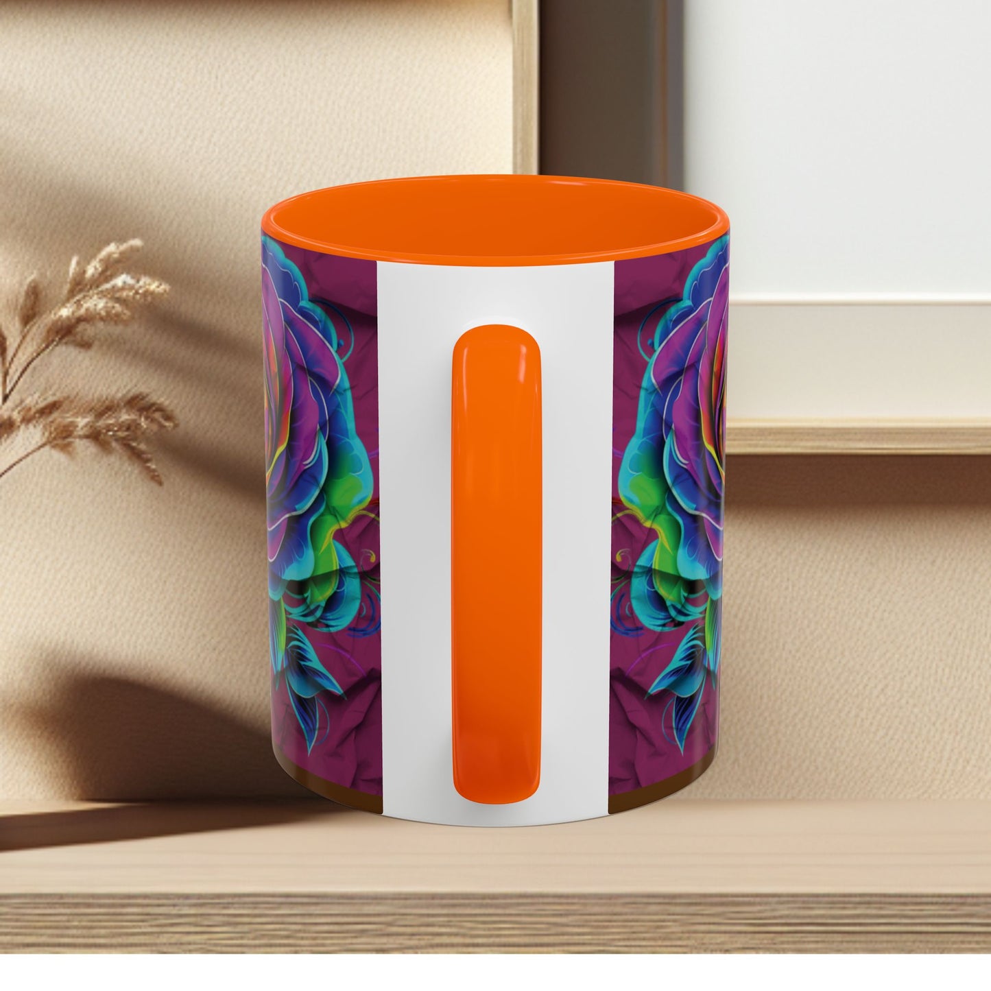 Rainbow Rose Accent Coffee Mug — Colorful Floral 11/15oz