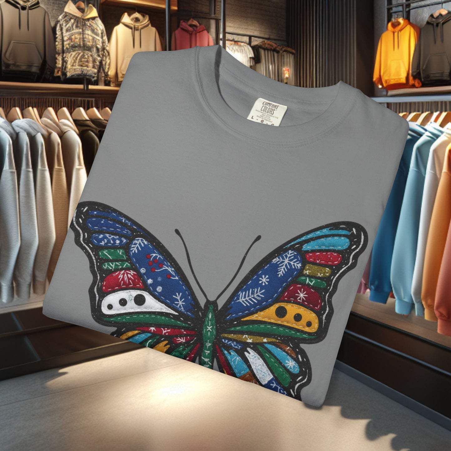 Patchwork Butterfly T-Shirt — pho Festive Garment-Dyed Top