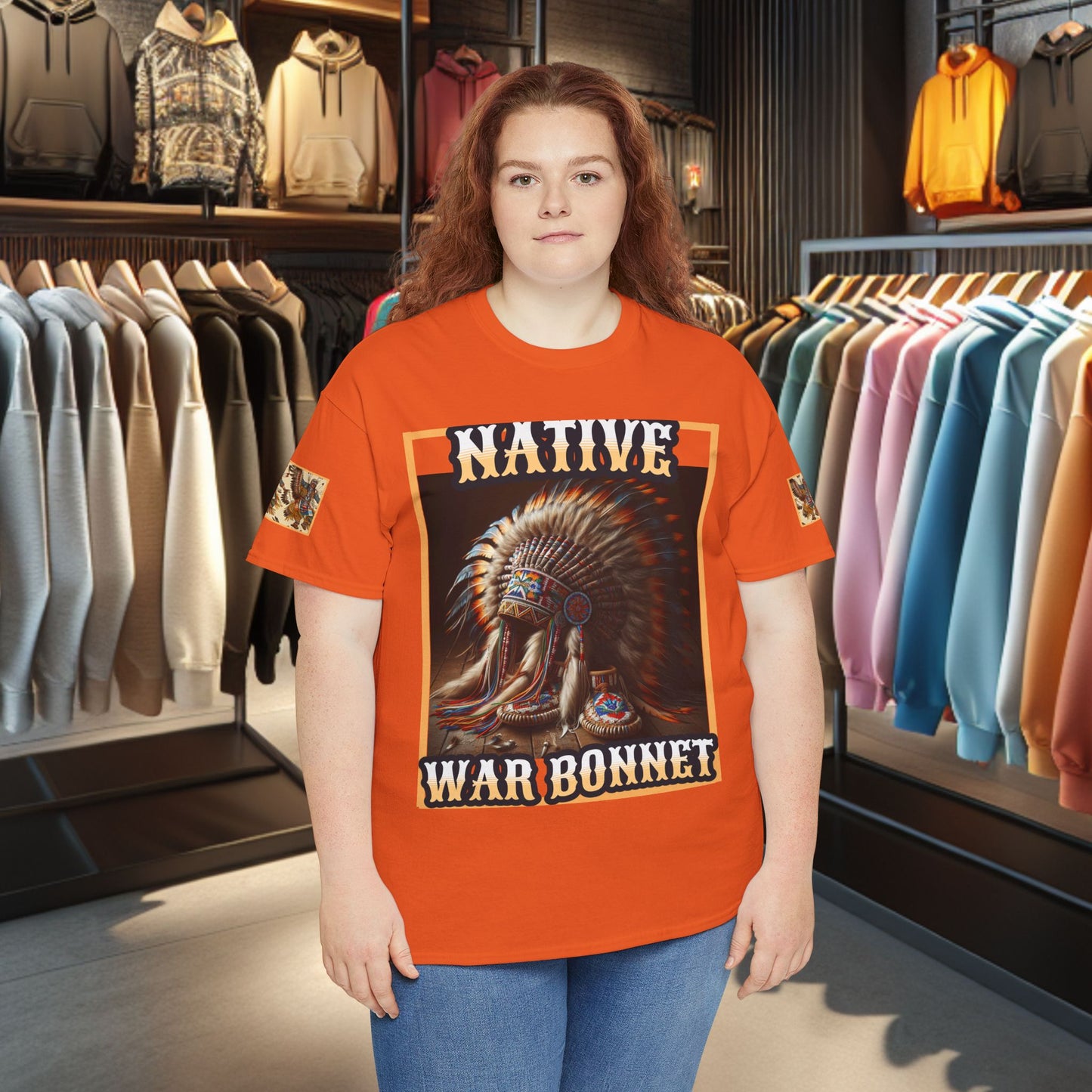 Unisex Cotton Tee - Native War Bonnet -Heavy Cotton Tee-