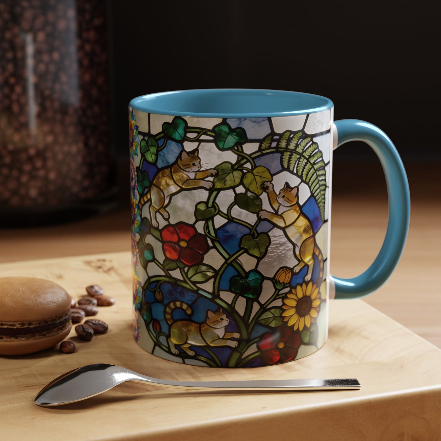 Stained Glass Cats Accent Coffee Mug – Floral Tiffany-Style 11/15oz