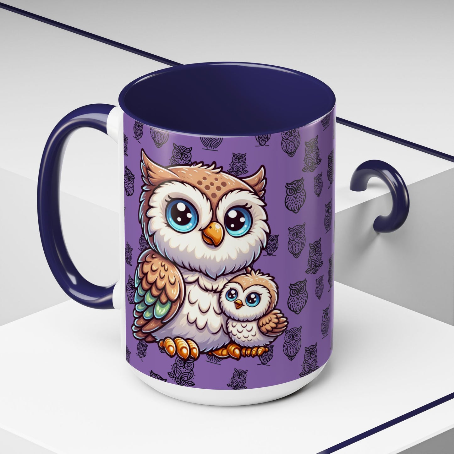Purple Coffee Mug - Owl Family - Colorful Inspirational Owl Design
