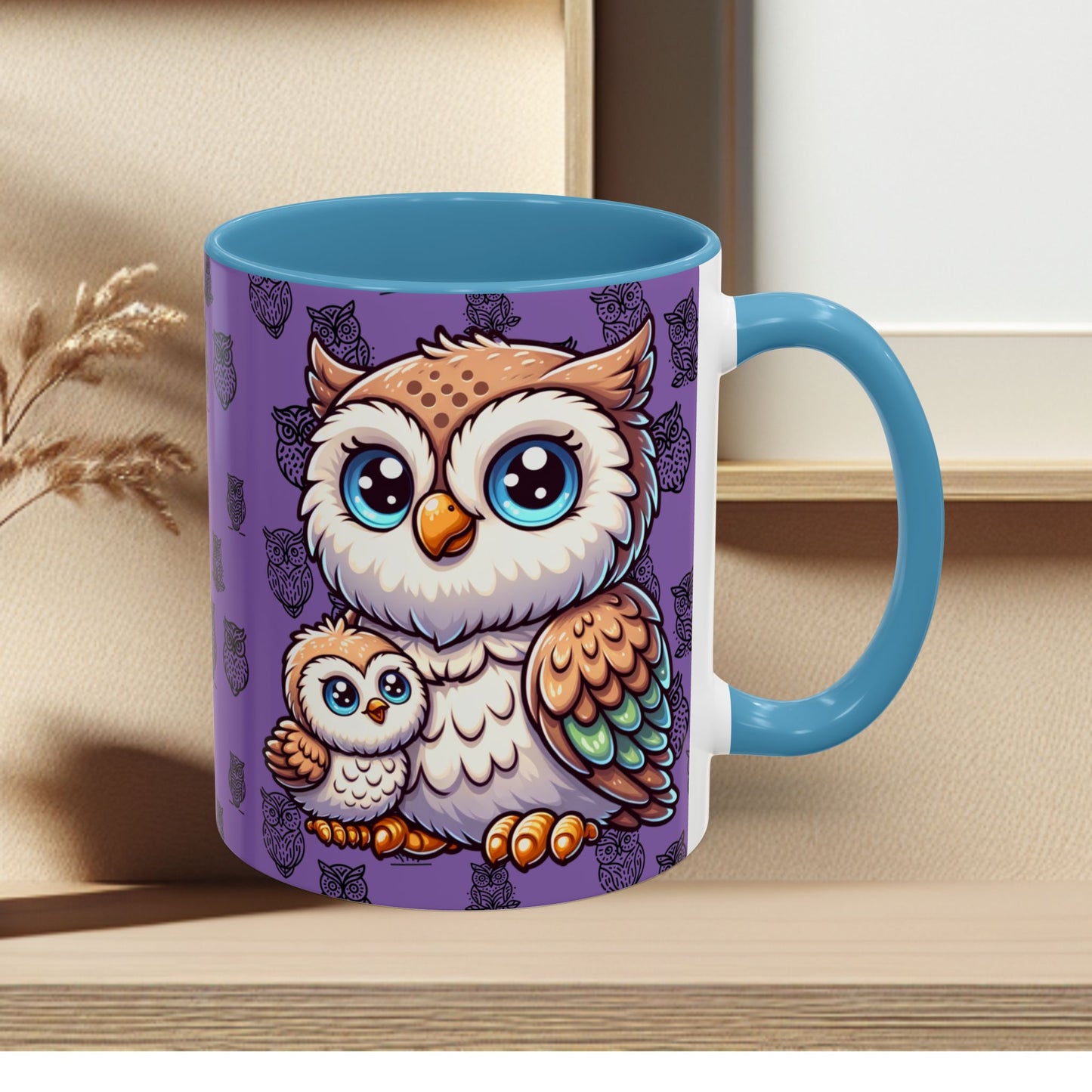 Purple Coffee Mug - Owl Family - Colorful Inspirational Owl Design
