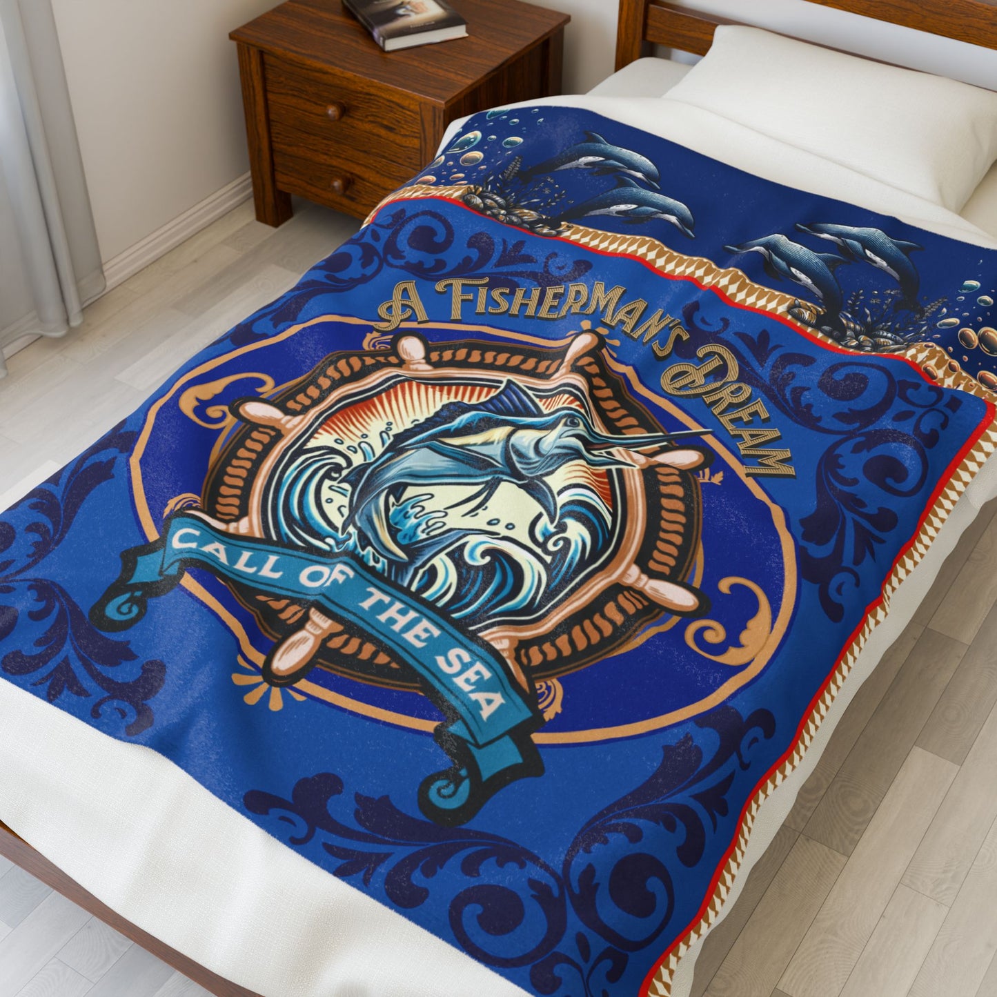 Fisherman's Dream Velveteen Plush Blanket – Cozy Sward Fish Throw