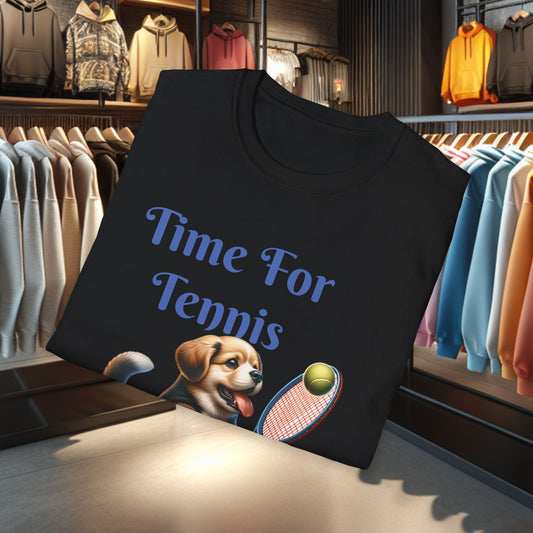 Puppy Playing Tennis Unisex T-Shirt - Time For Tennis