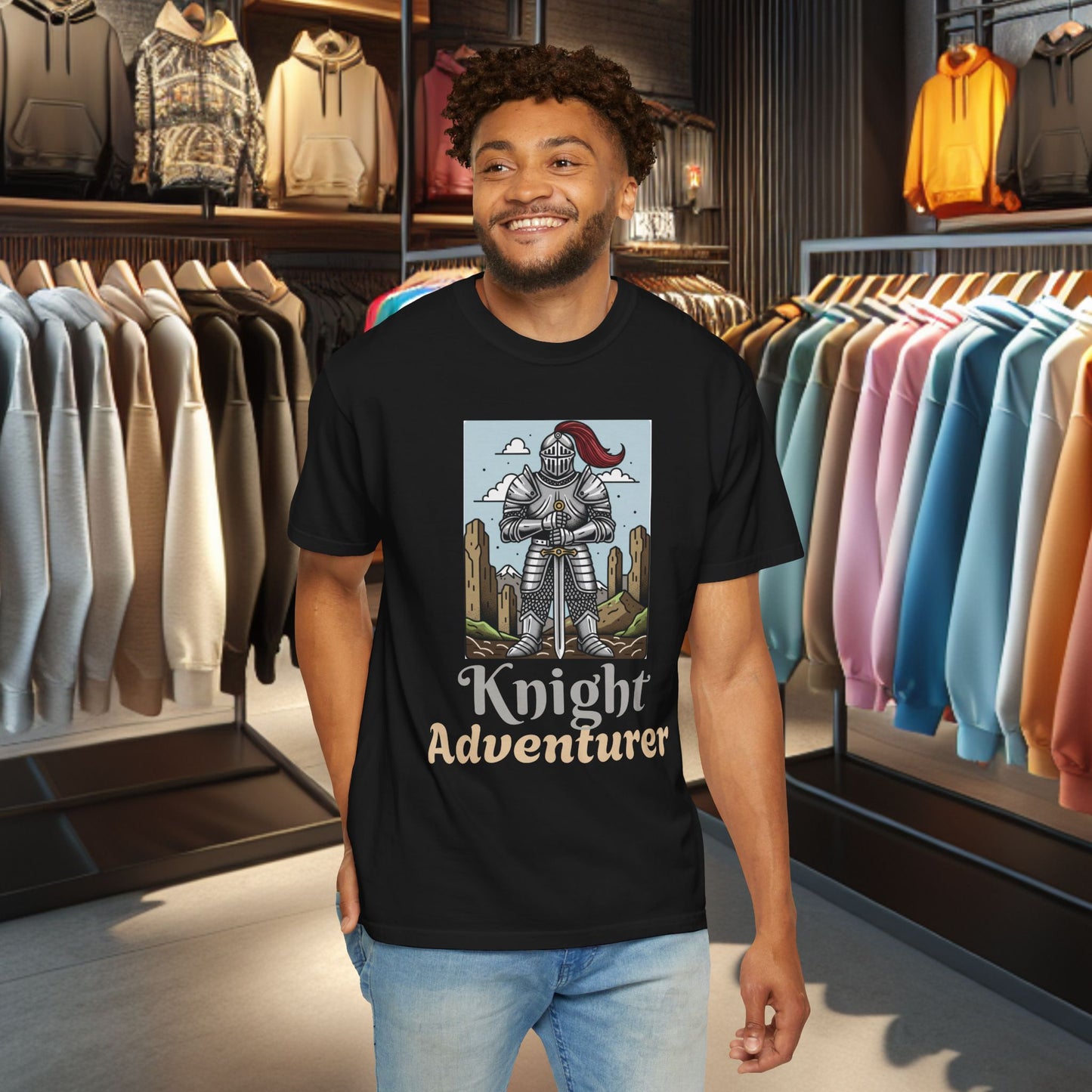 Knight Adventurer Tee — Mideval SR. Knight with Armor and Sward Graphic T-Shirt