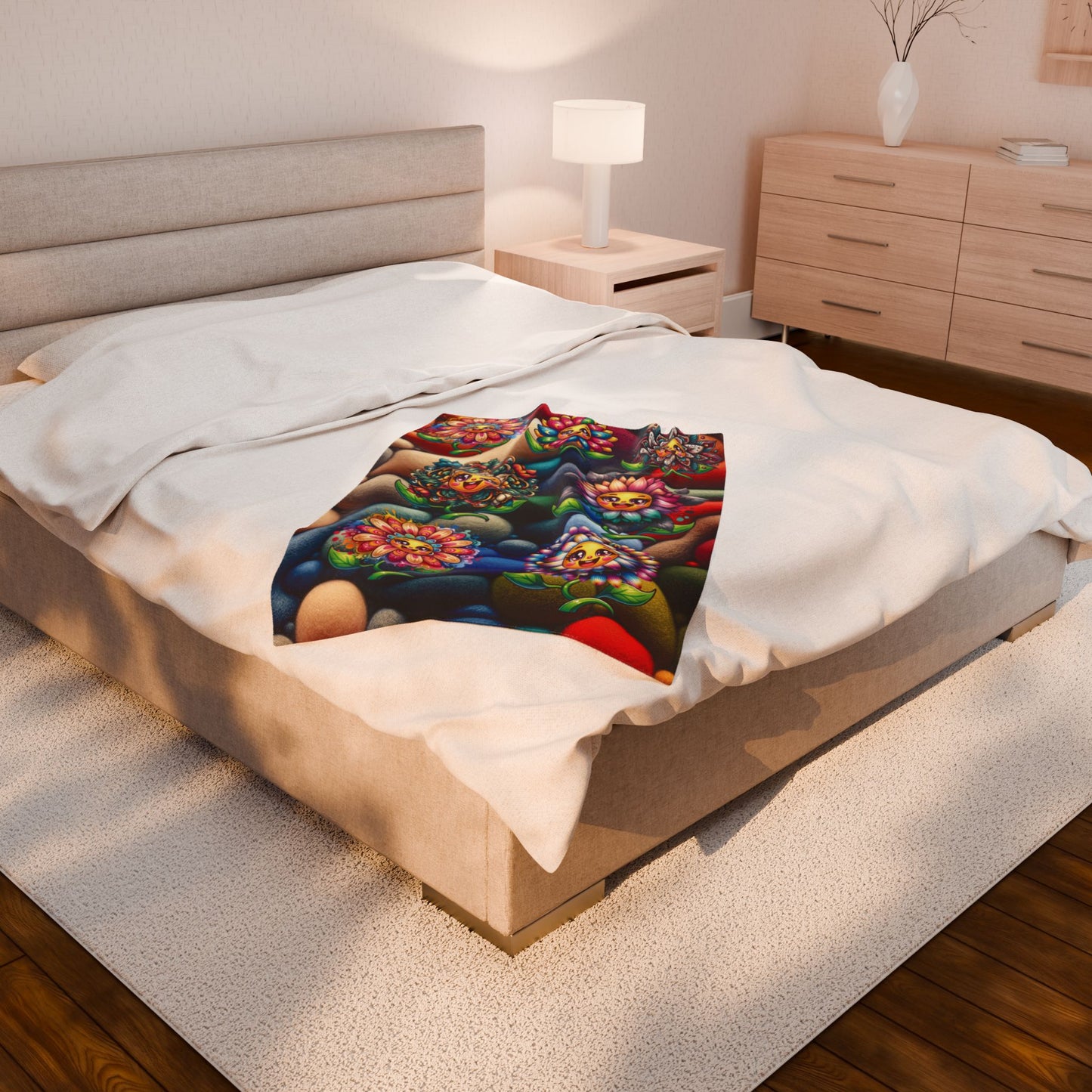 Happy Flowers Velveteen Plush Blanket - Happy Flowers Cozy Throw