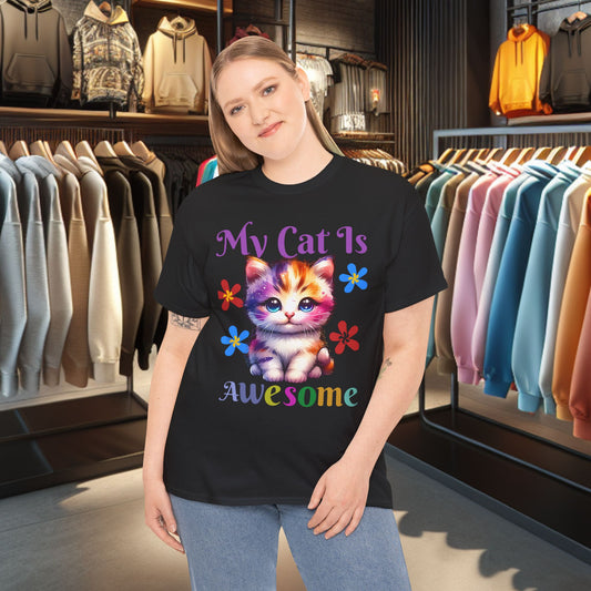 Awesome Cat Heavy Cotton Tee | Cat Lover Gift | Colorful Fun Shirt | Cute Animal Apparel | Perfect for Birthdays & Pet Lovers