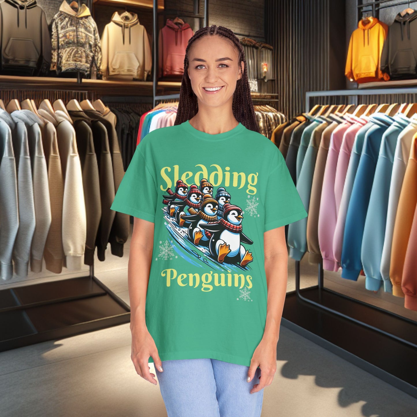 Sledding Penguins T-shirt - Holidays Festive Top