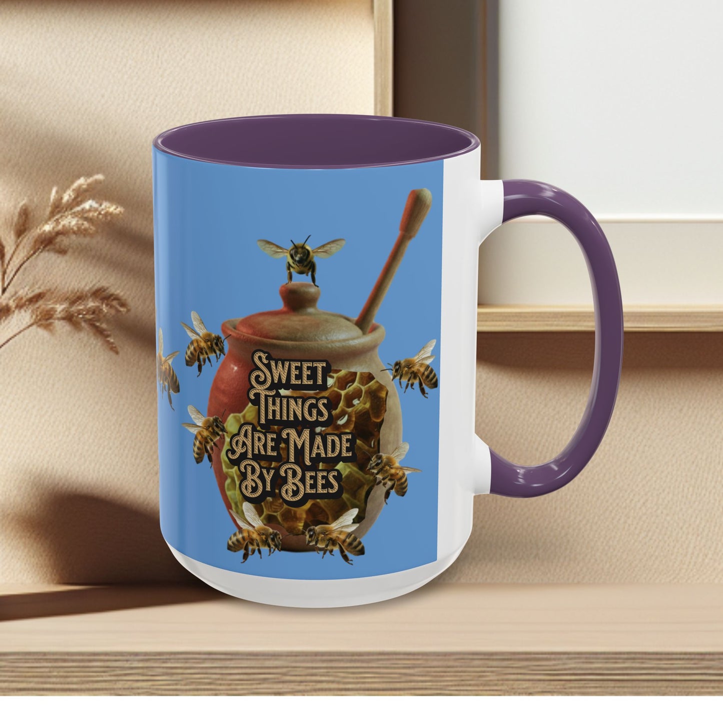 Oh Honey Honey Ceramic Coffee Mug — "Sweet Things Are Made By Bees" Honey Bee Accent Mug