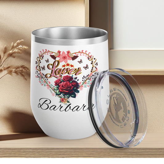 Personalized Lover's Floral Heart Wine Tumbler, 12oz