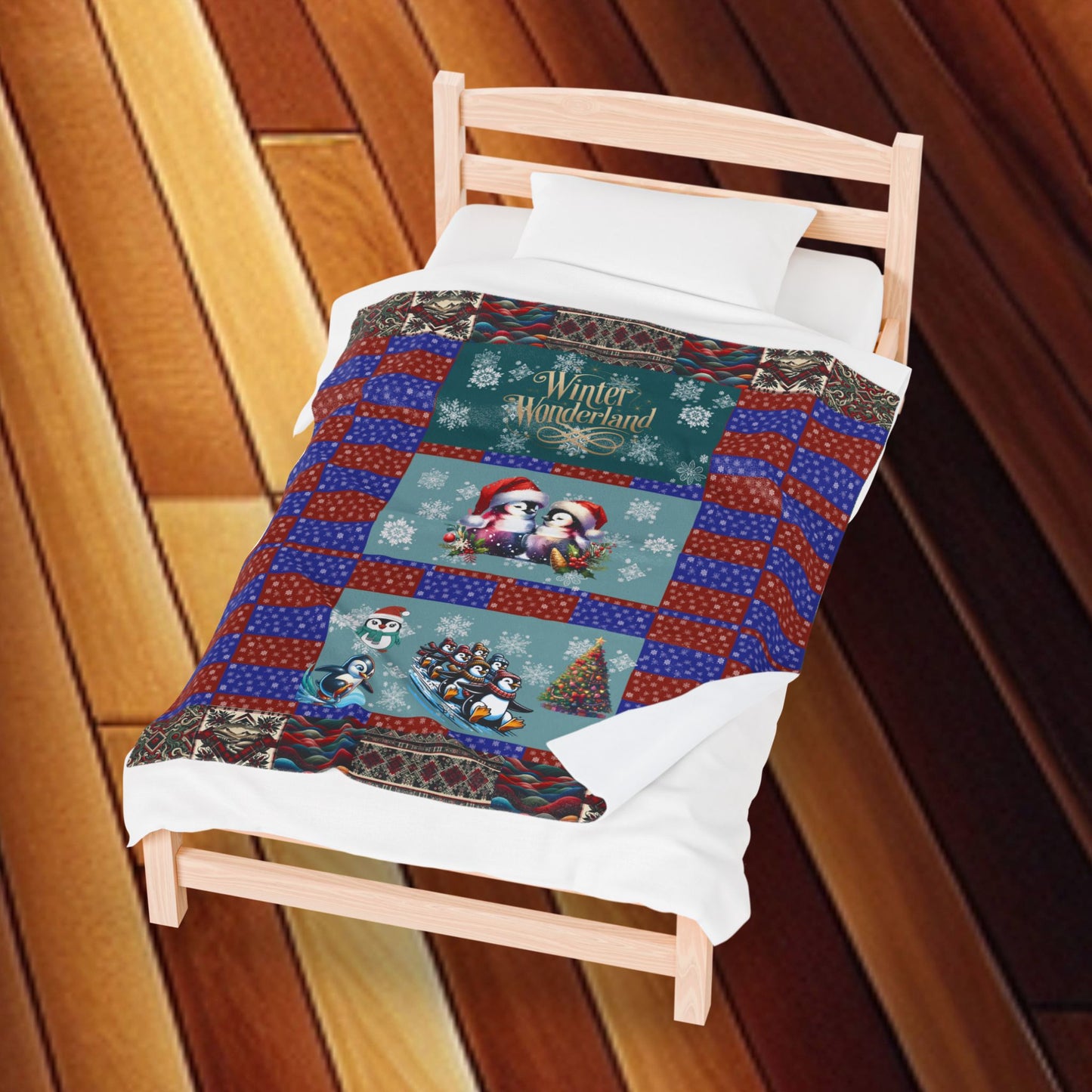 Winter Wonderland Velveteen Plush Blanket — Penguins at Play & In Love Throw