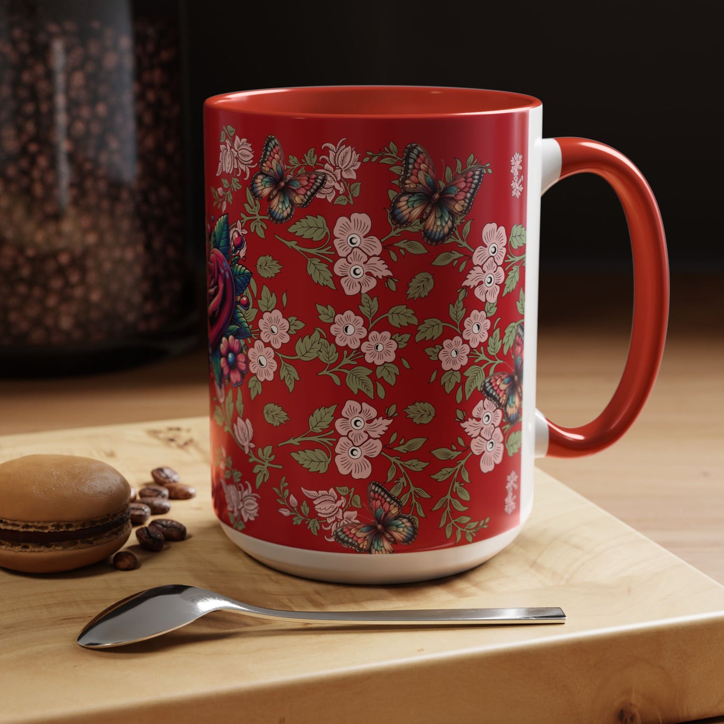 Floral Coffee Mug Red