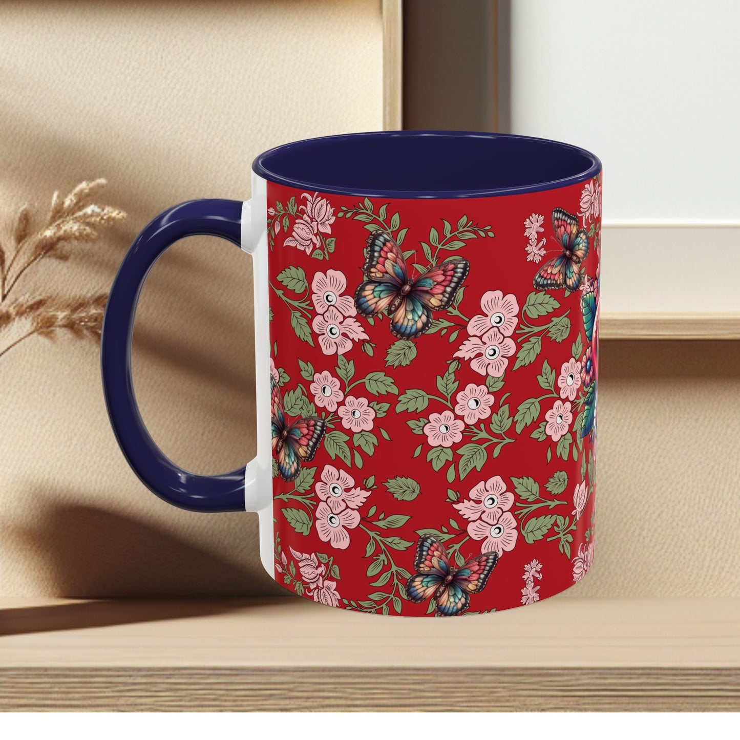 Floral Coffee Mug Red