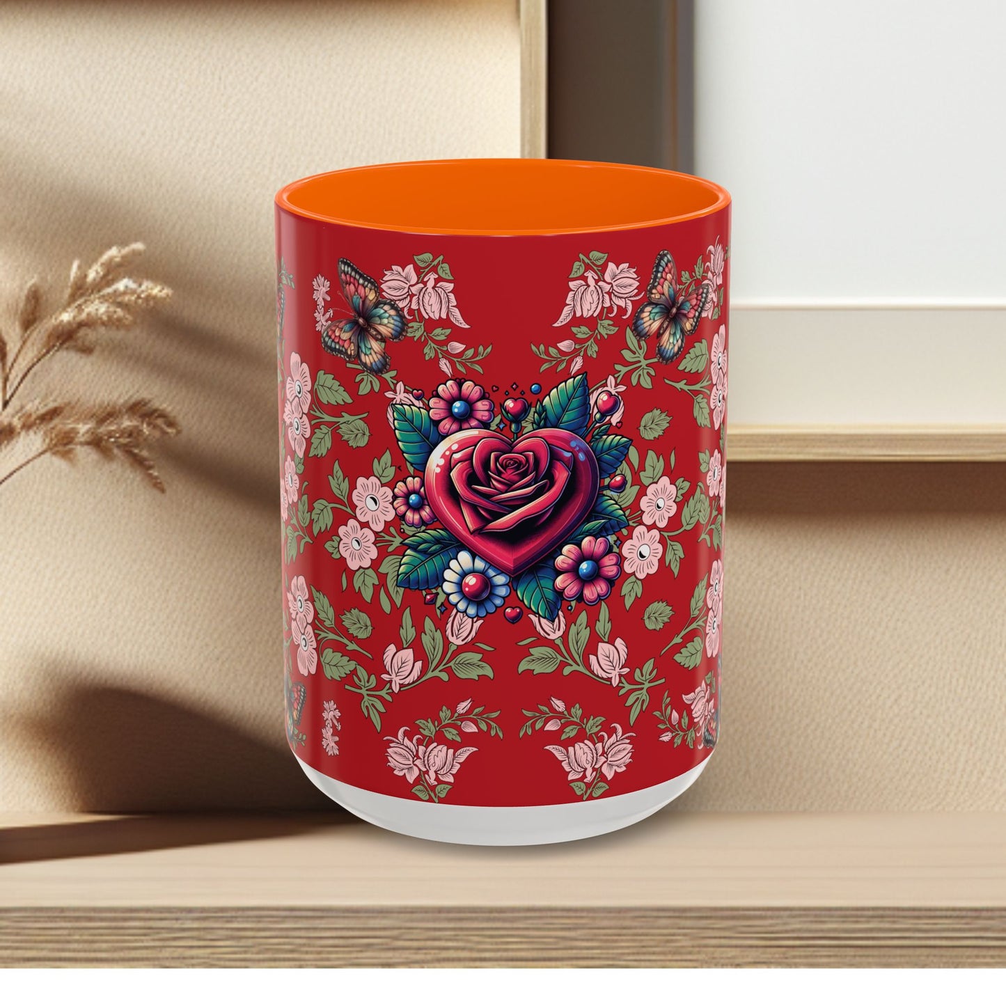 Floral Coffee Mug Red