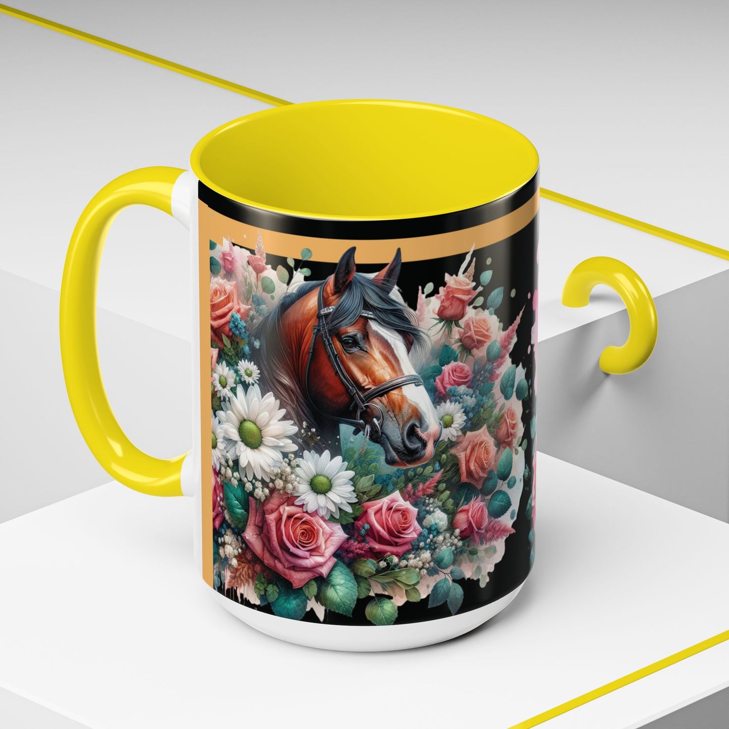 Coffee Mug Horses in Flowers 11oz 15oz