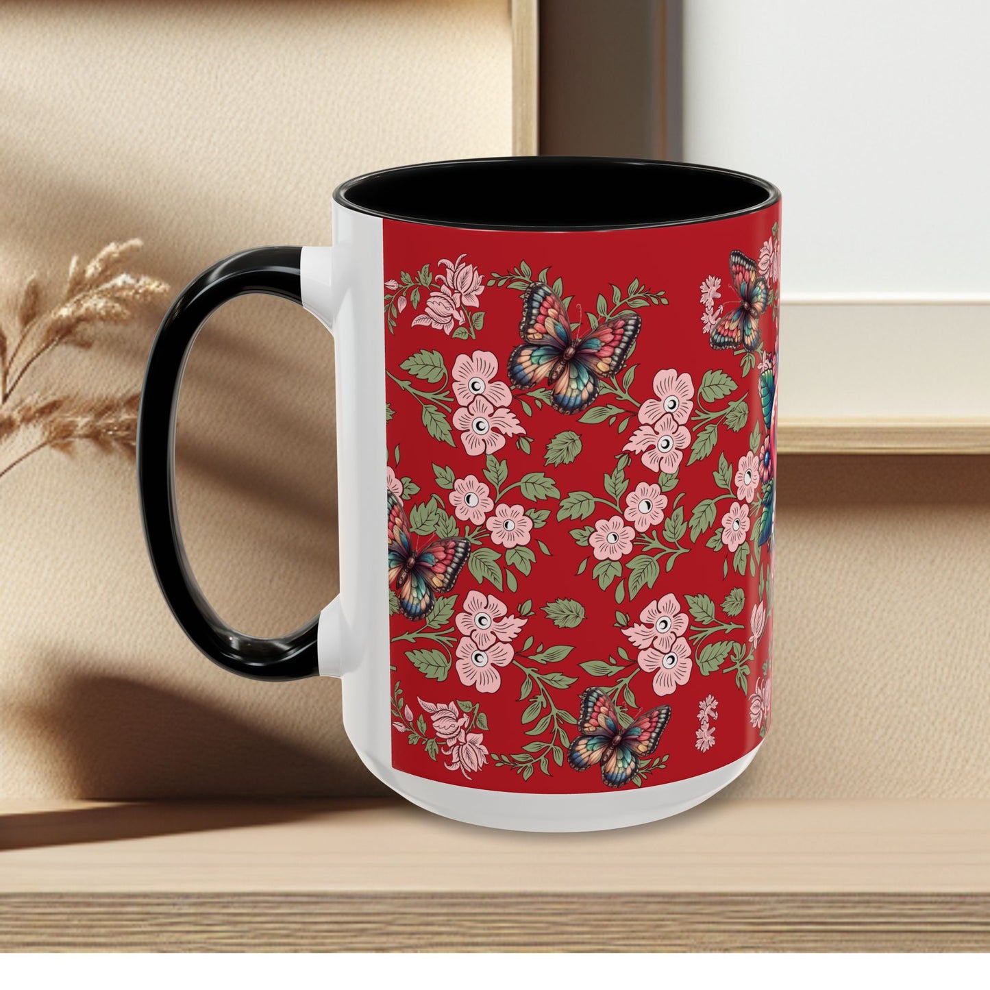 Floral Coffee Mug Red