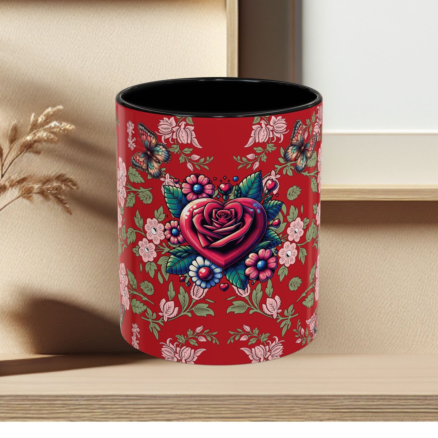 Floral Coffee Mug Red