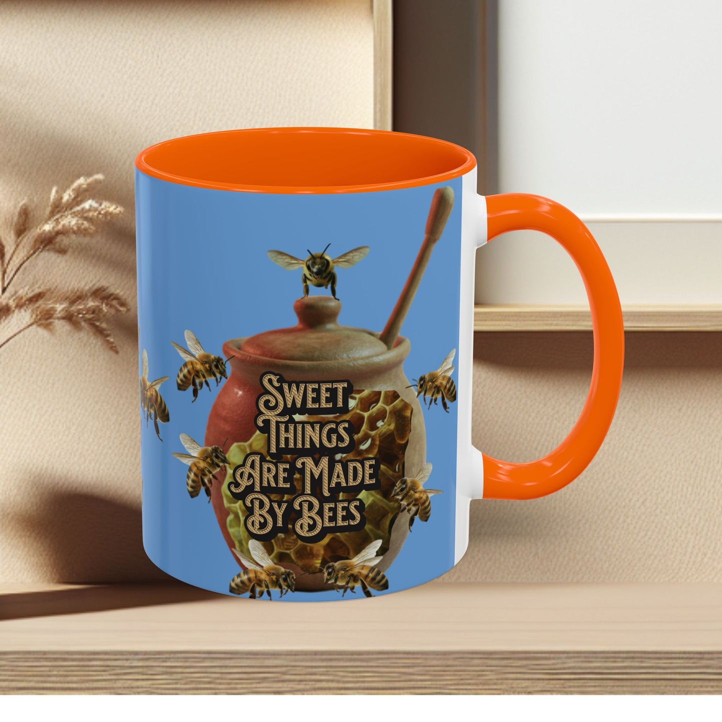 Oh Honey Honey Ceramic Coffee Mug — "Sweet Things Are Made By Bees" Honey Bee Accent Mug