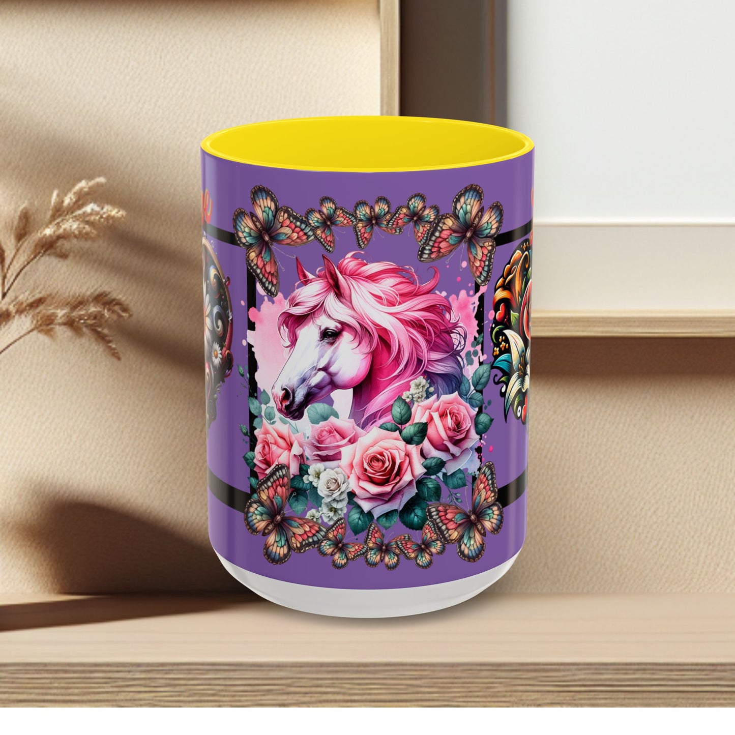 Love Coffee Mug - Vibrant Heart & Horse- Design, 11oz & 15oz