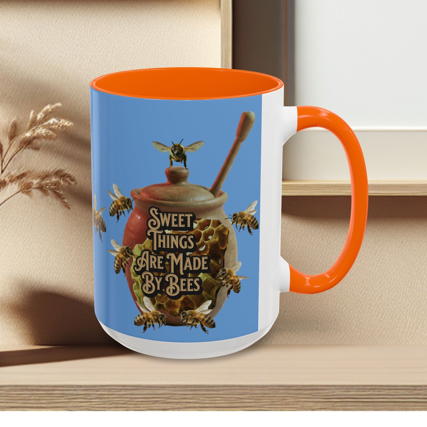 Oh Honey Honey Ceramic Coffee Mug — "Sweet Things Are Made By Bees" Honey Bee Accent Mug
