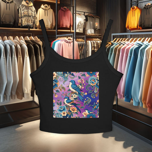 Tank Top Blue Birds in a Flower Garden Women's Spaghetti Strap
