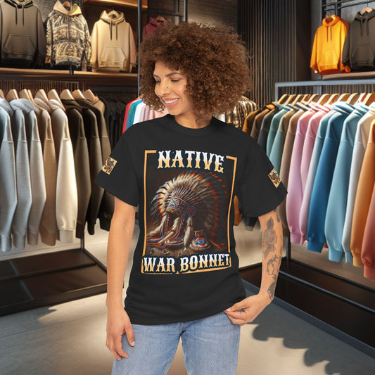 Unisex Cotton Tee - Native War Bonnet -Heavy Cotton Tee-